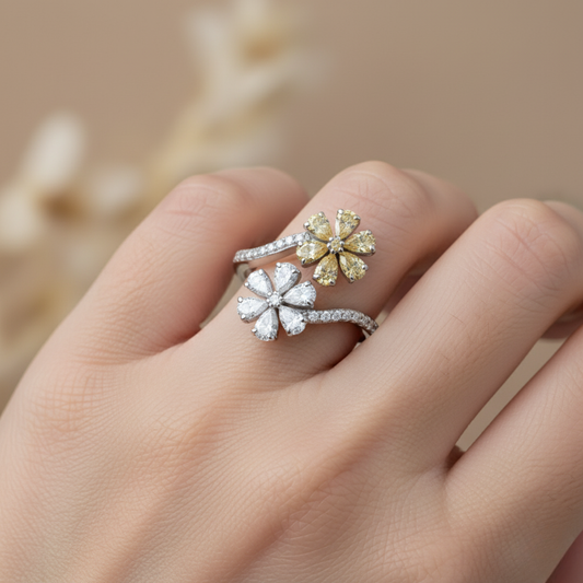 The "Duet Bloom" Diamond Flower Open Ring . #AJRG000014