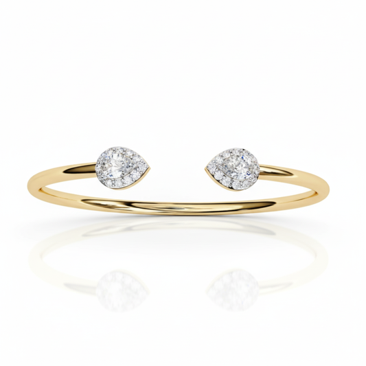 Gold Open Cuff Bracelet with Pear Cut Diamond Ends. #AJBR00011