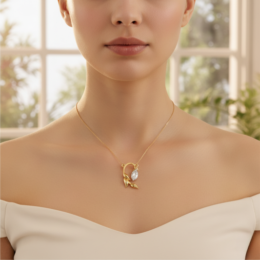 Elegant Marquise Diamond Floral Gold Necklace. #AJNK00002