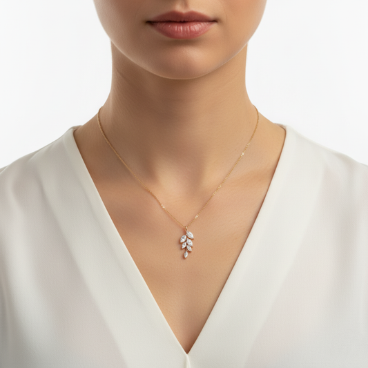 The "Willow" Diamond Leaf Pendant Necklace. #AJNK00004