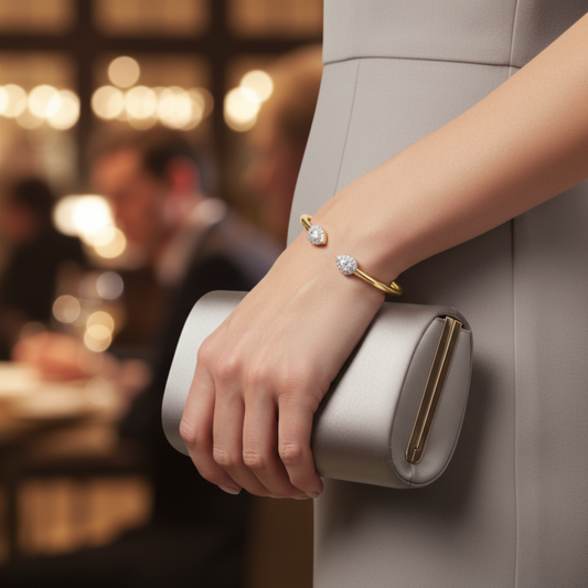 Gold Open Cuff Bracelet with Pear Cut Diamond Ends. #AJBR00011