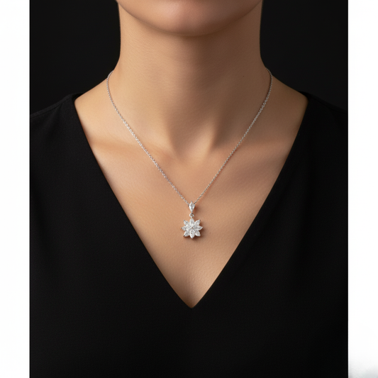 The "Starlight Bloom" Diamond Pendant Necklace. #AJNK00006