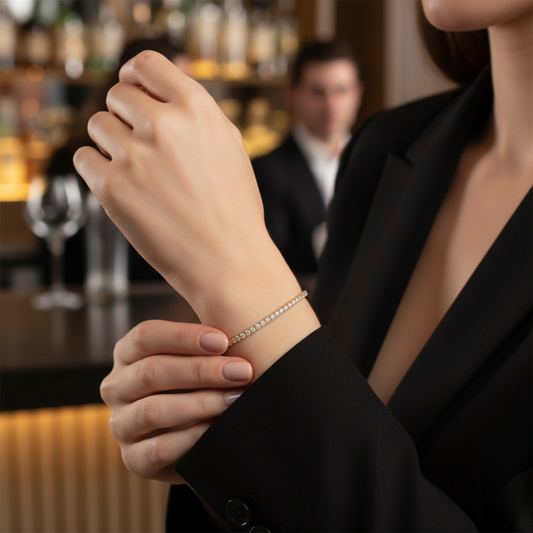 Gold Baguette & Round Diamond Tennis Bracelet. #AJBR00010