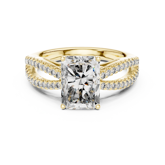Architectural Radiant Split-Shank Diamond Ring