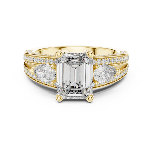 Emerald & Pear Wide Pave Engagement Ring