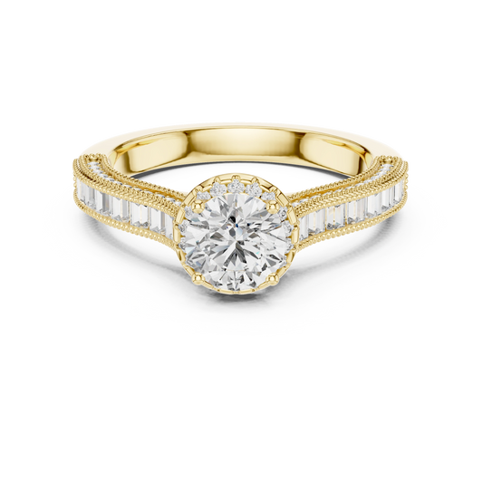 Regal Baguette Halo Diamond Ring