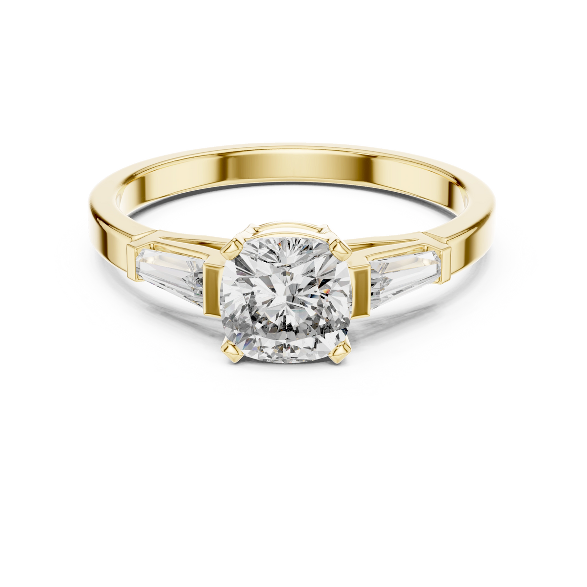 Cushion Cut Tapered Baguette Ring