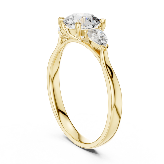 Round Pear Three Stone Ring