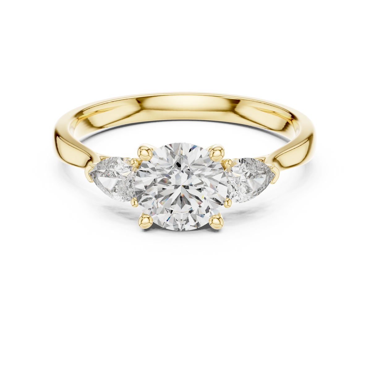 Round Pear Three Stone Ring
