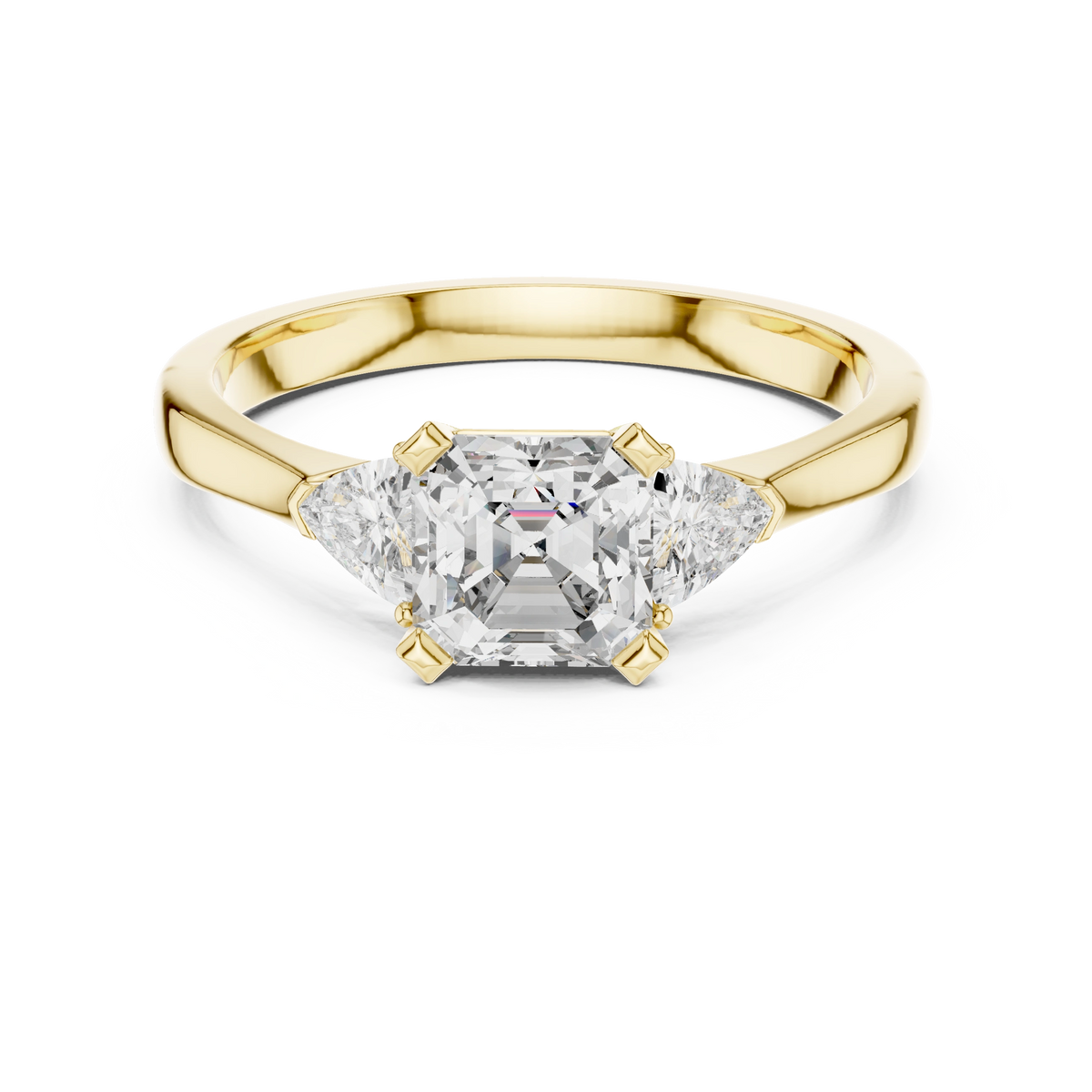 Asscher Trillion Three Stone Ring