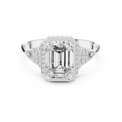 Emerald Art Deco Halo Ring