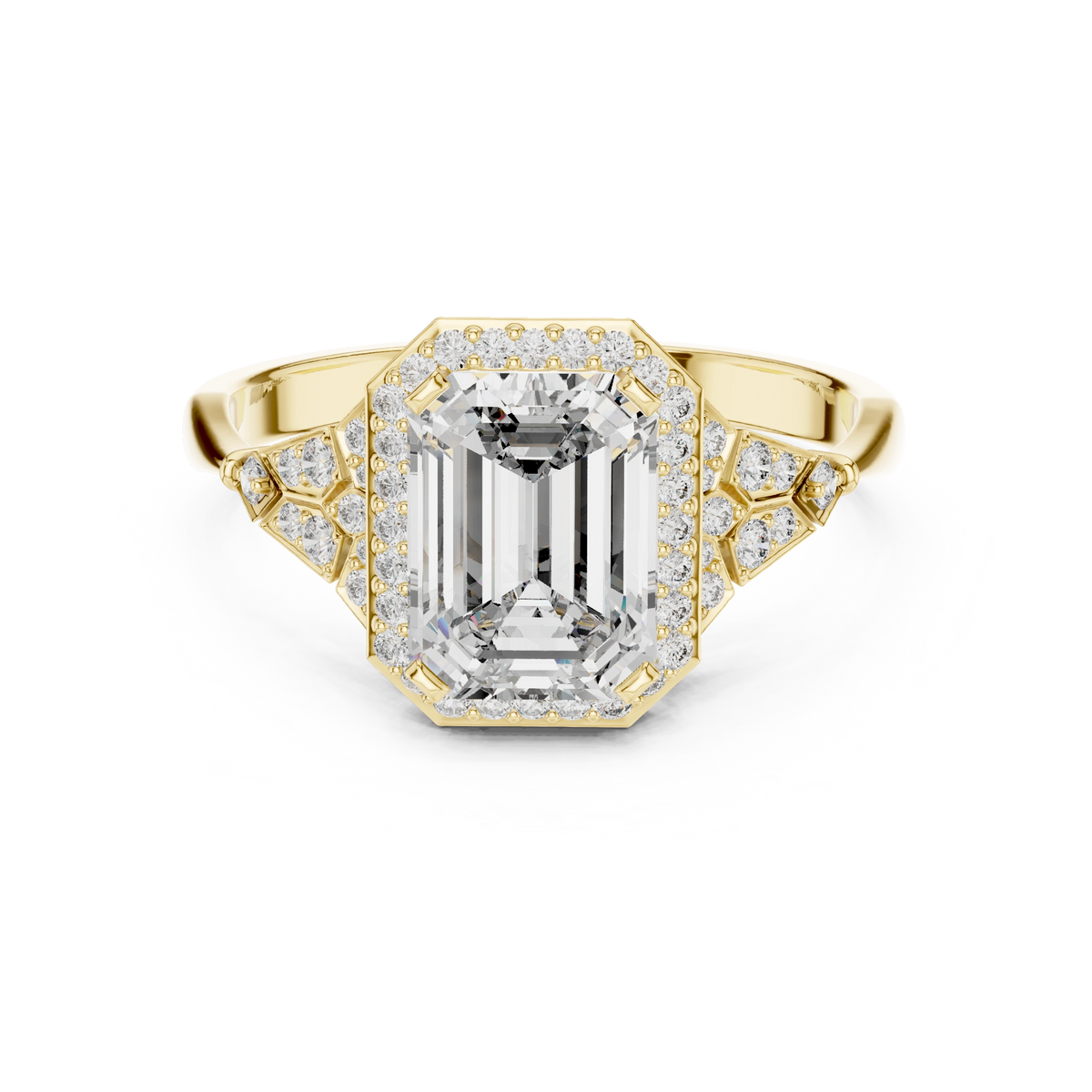 Emerald Art Deco Halo Ring