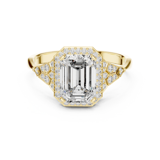 Emerald Art Deco Halo Ring