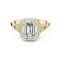 Emerald Art Deco Halo Ring