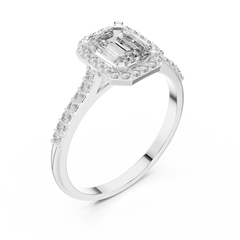 Emerald Radiant Halo Pavé Ring