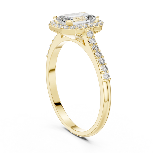 Emerald Radiant Halo Pavé Ring