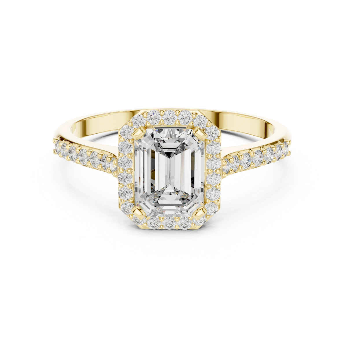 Emerald Radiant Halo Pavé Ring