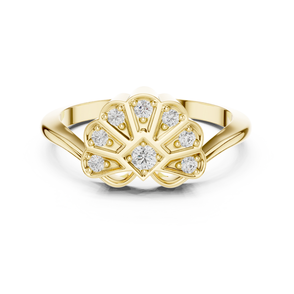 Diamond Art Deco Scallop Ring