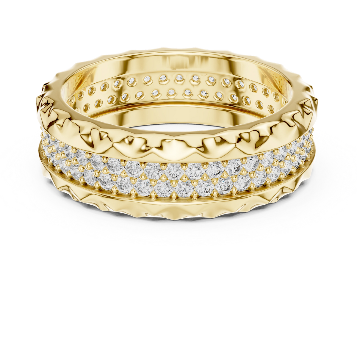 Aurevia Sculpted Crown Edge Wide Pave Band