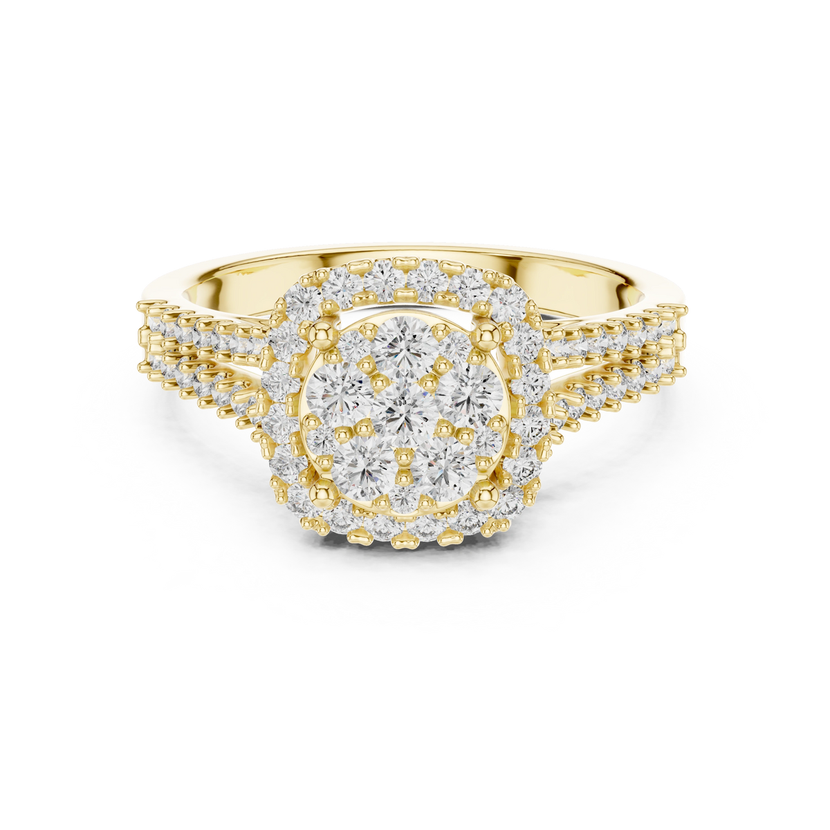 Grandeur Cluster Halo Split-Shank Ring