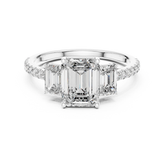 Aurevia Legacy Emerald Three-Stone Pave Ring