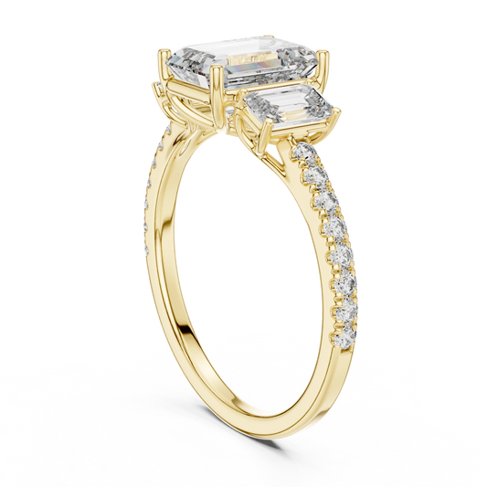 Aurevia Legacy Emerald Three-Stone Pave Ring