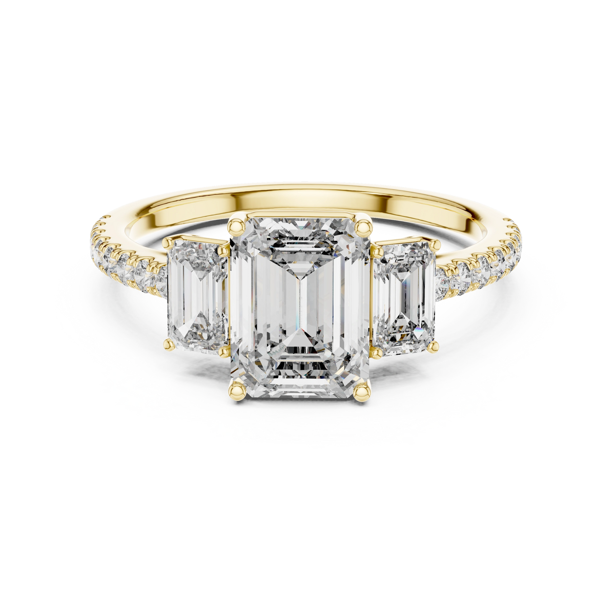 Aurevia Legacy Emerald Three-Stone Pave Ring