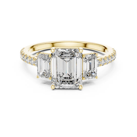 Aurevia Legacy Emerald Three-Stone Pave Ring