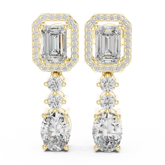 Emerald & Oval Halo Drop Earrings