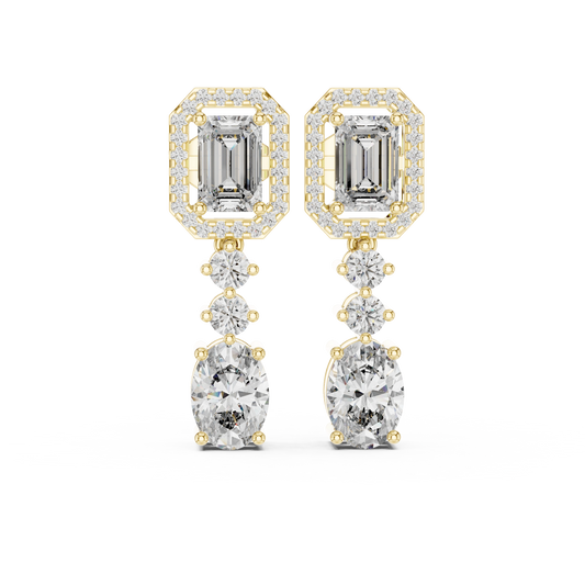 Emerald & Oval Halo Drop Earrings