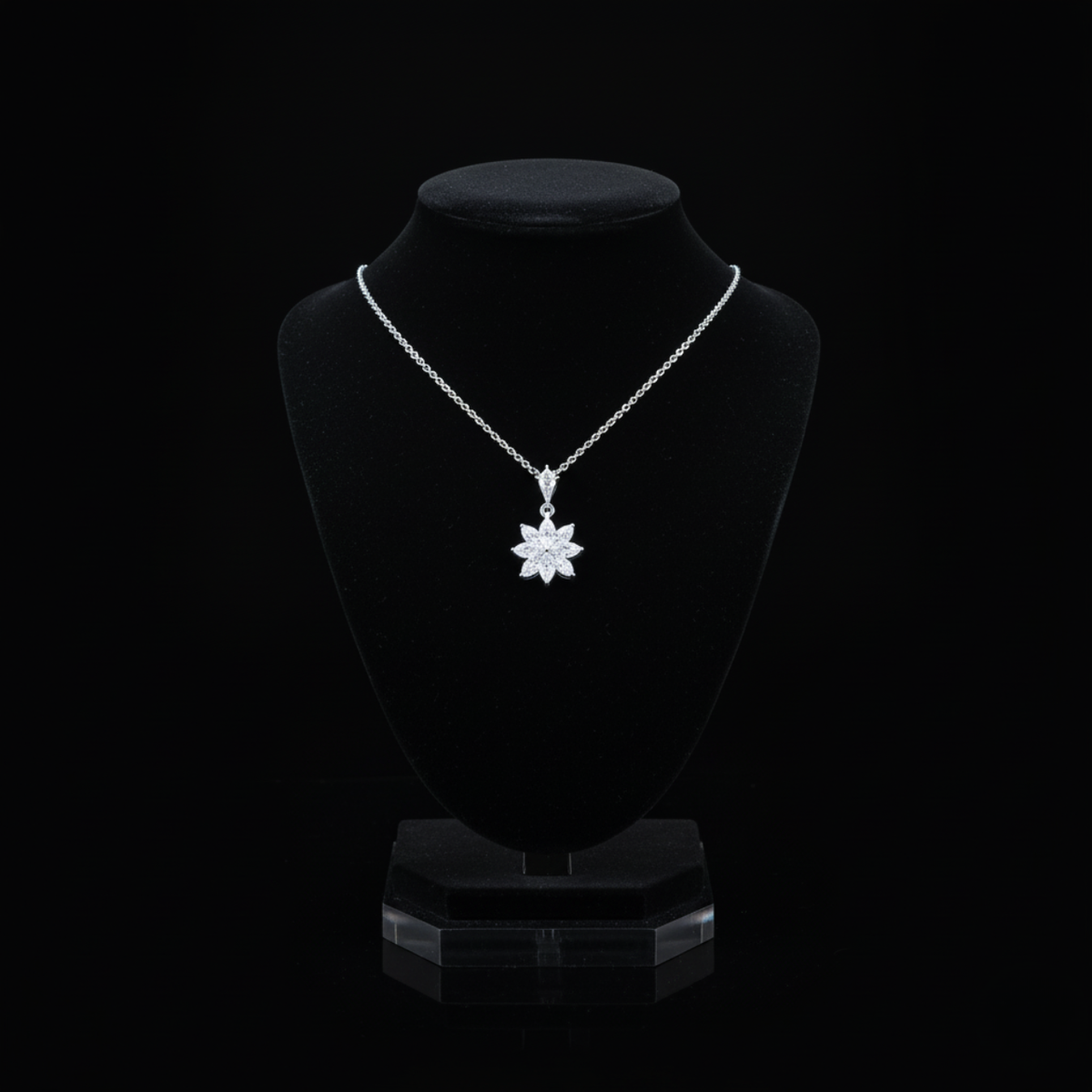The "Starlight Bloom" Diamond Pendant Necklace. #AJNK00006