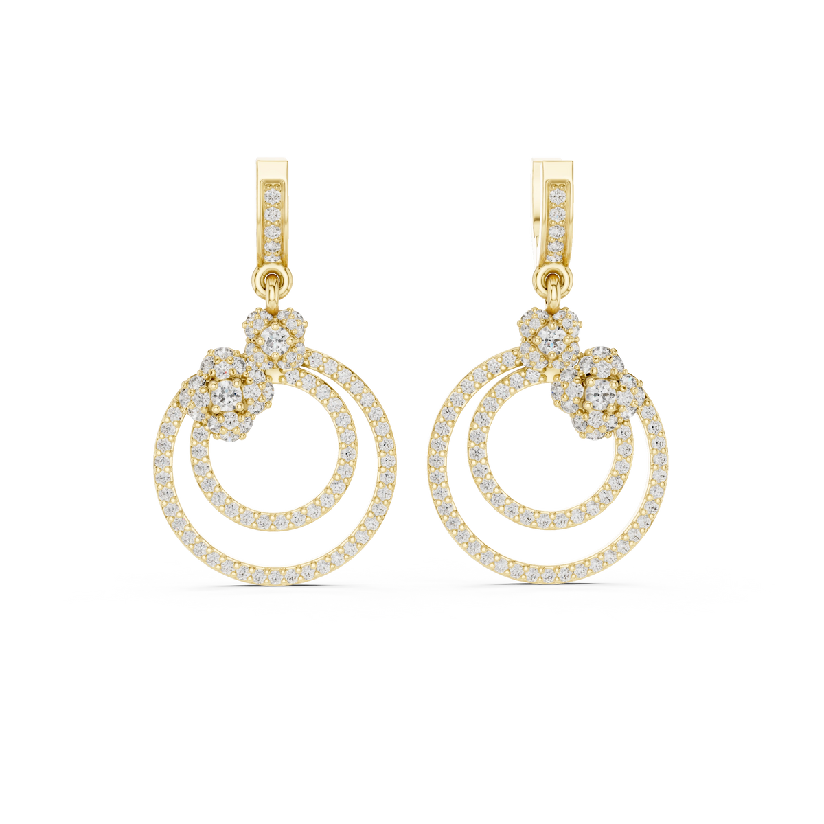 Aurevia Radiant Double-Circle Floral Drop Earrings
