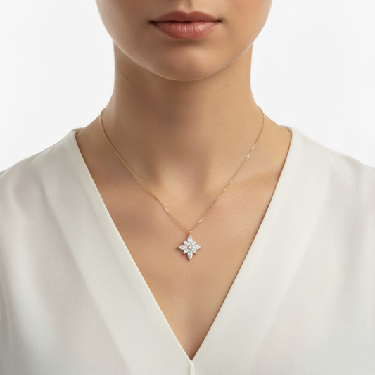 The "Lotus Bloom" Diamond Pendant Necklace. #AJNK00005