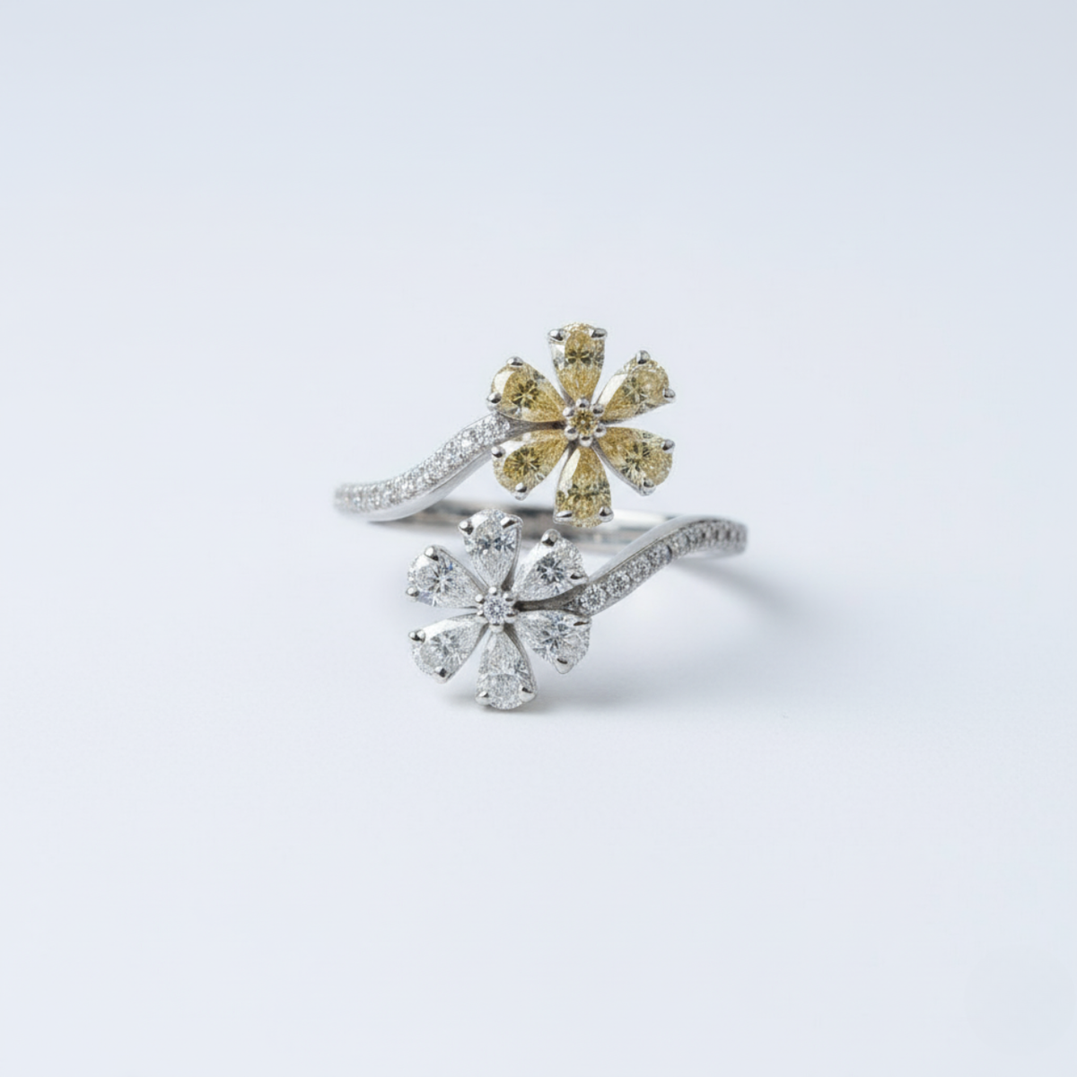 The "Duet Bloom" Diamond Flower Open Ring . #AJRG000014