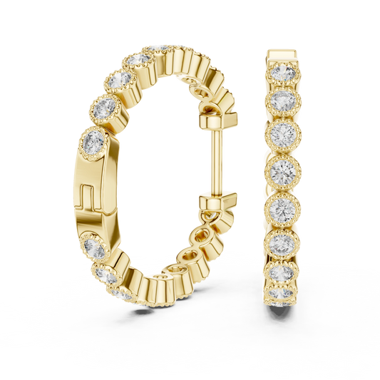 Bezel-Set Scalloped Hoop Earrings
