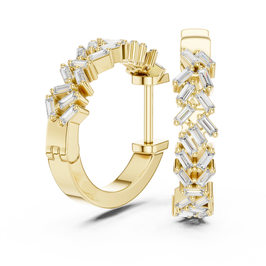 Herringbone Baguette Hoop Earrings