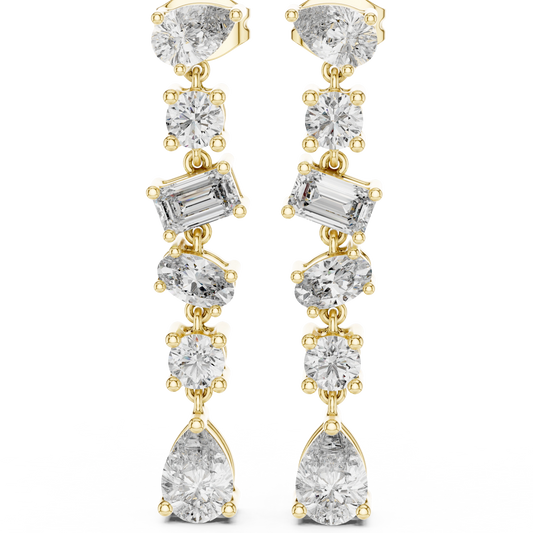 Multi-Shape Diamond Linear Drop Earrings