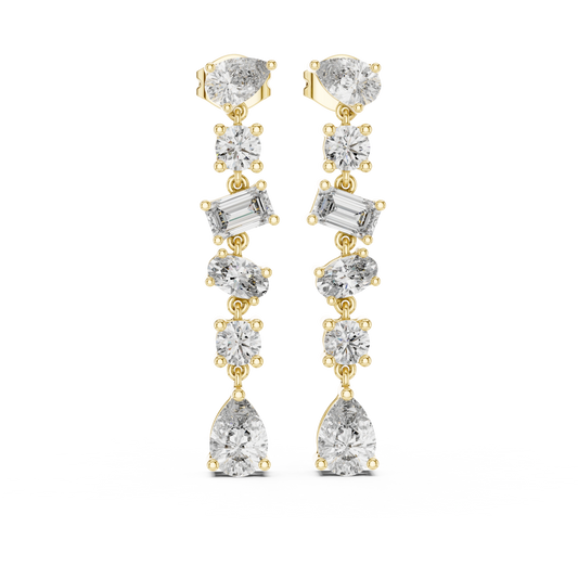 Multi-Shape Diamond Linear Drop Earrings