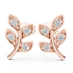 Aurevia Golden Leaf & Diamond Sprig Studs