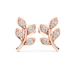 Aurevia Golden Leaf & Diamond Sprig Studs