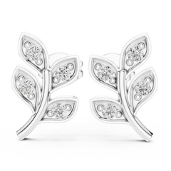 Aurevia Golden Leaf & Diamond Sprig Studs