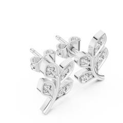 Aurevia Golden Leaf & Diamond Sprig Studs