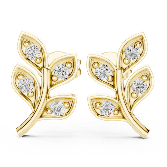Golden Leaf & Diamond Sprig Studs