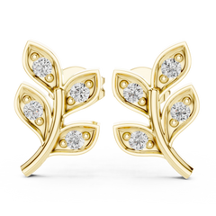 Aurevia Golden Leaf & Diamond Sprig Studs