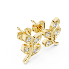 Aurevia Golden Leaf & Diamond Sprig Studs