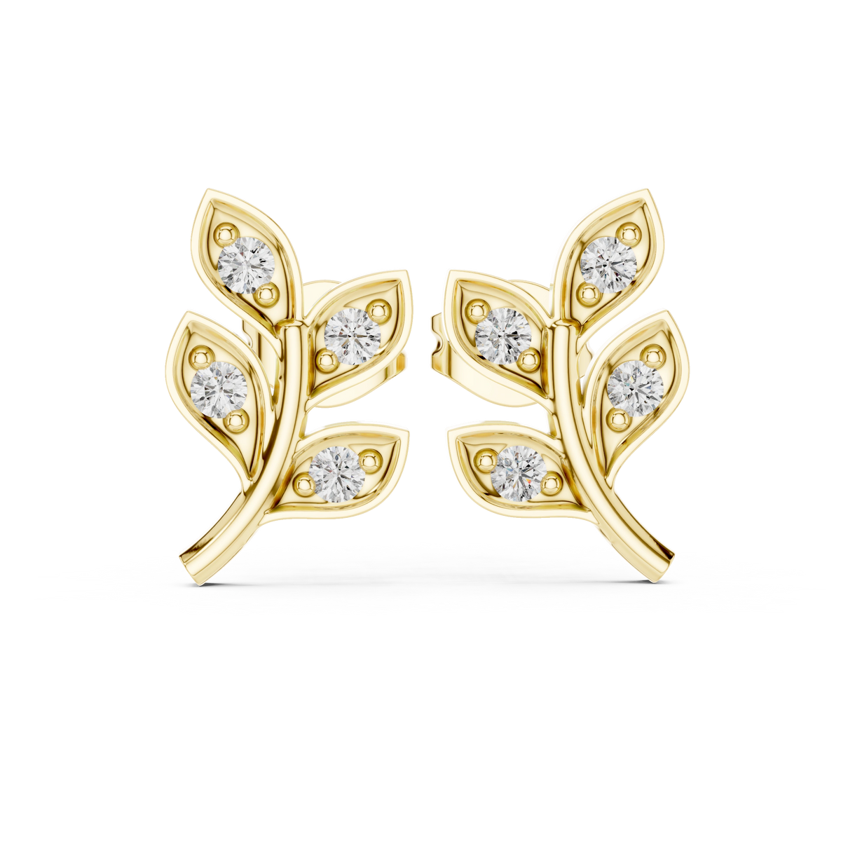 Aurevia Golden Leaf & Diamond Sprig Studs