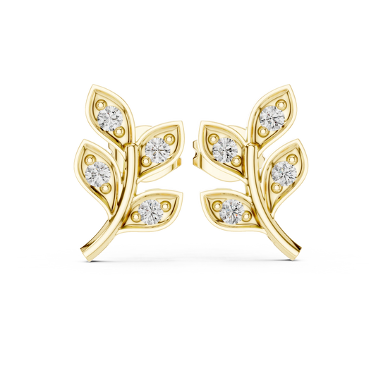 Golden Leaf & Diamond Sprig Studs