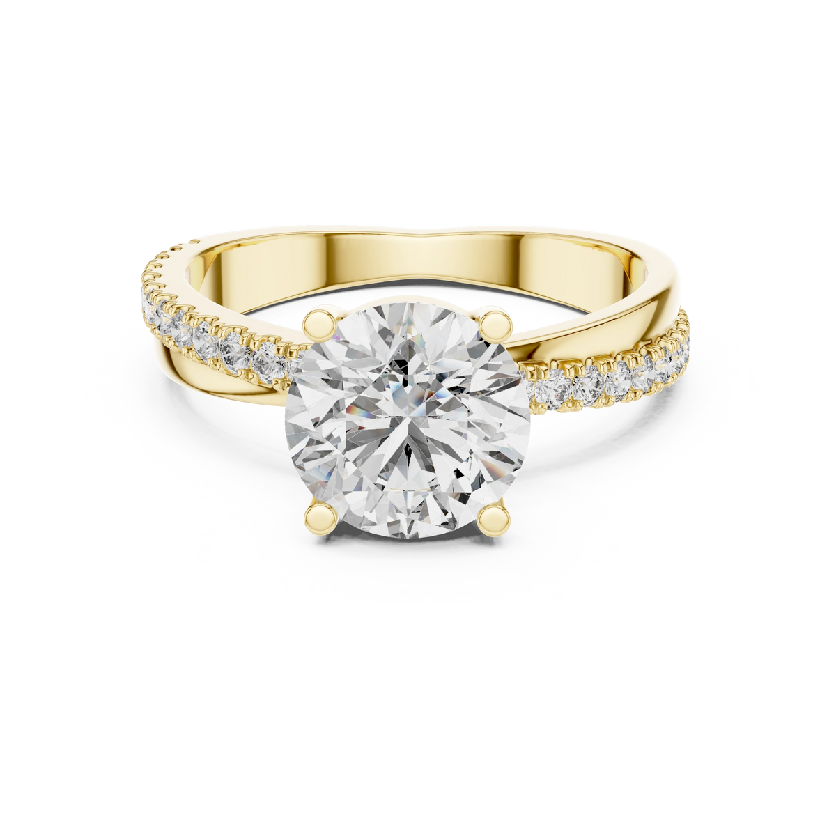 Graceful Round Bypass Pave Diamond Ring