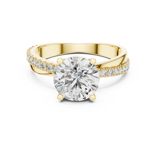 Graceful Round Bypass Pave Diamond Ring