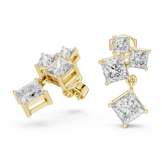 Princess Cluster Drop Earrings